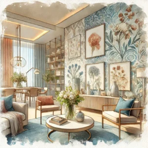 Modern bir iç mekanda dekoratif duvar kağıdı uygulamasıyla yenilenmiş duvar